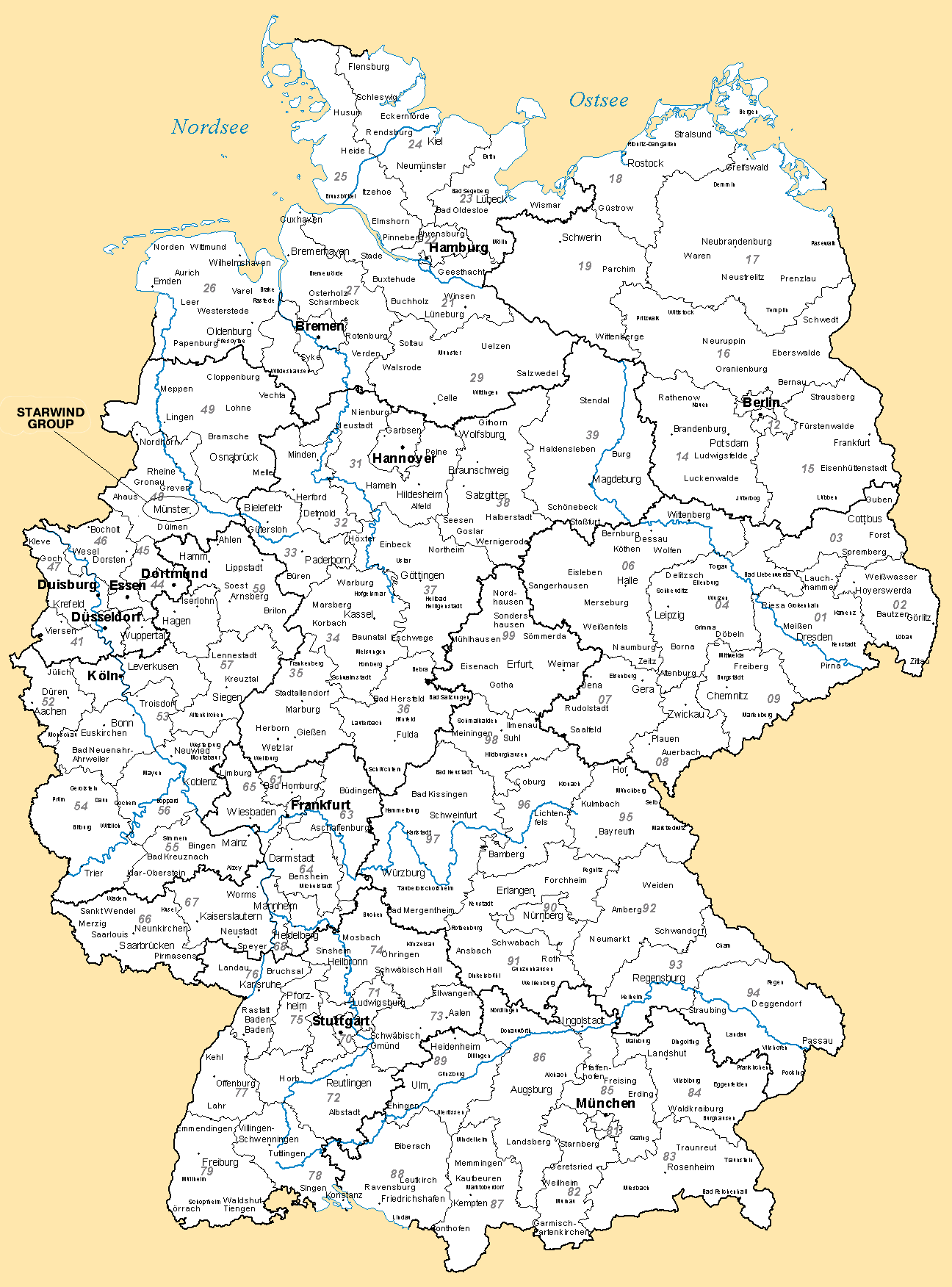 Карта германии с индексами городов